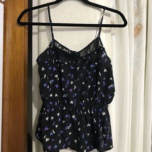  S Black purple bird print tank